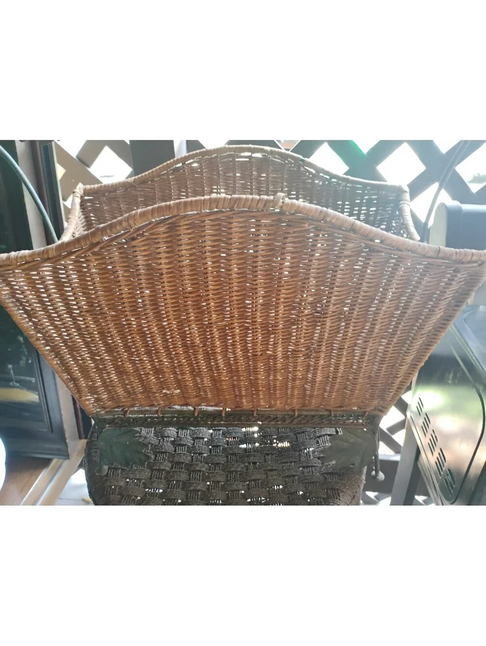 Vintage Wicker Basket with Metal Leaf Detail